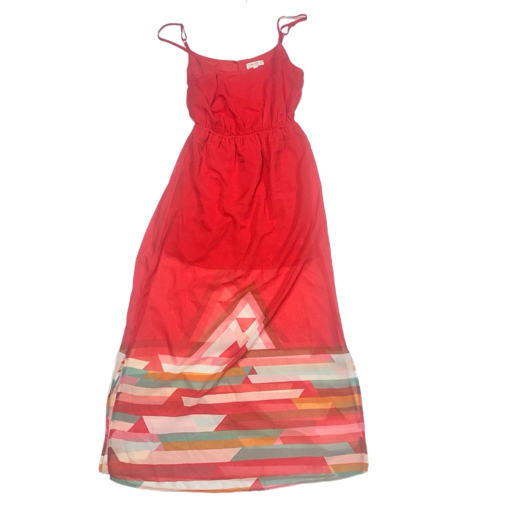 love, Fire Red Maxi Dress with Geometric Hem